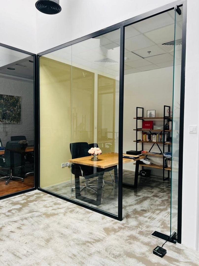 Office interior with glass work